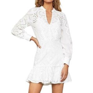 BCBGMaxAzria Elegant White Eyelet Long Sleeve Dress